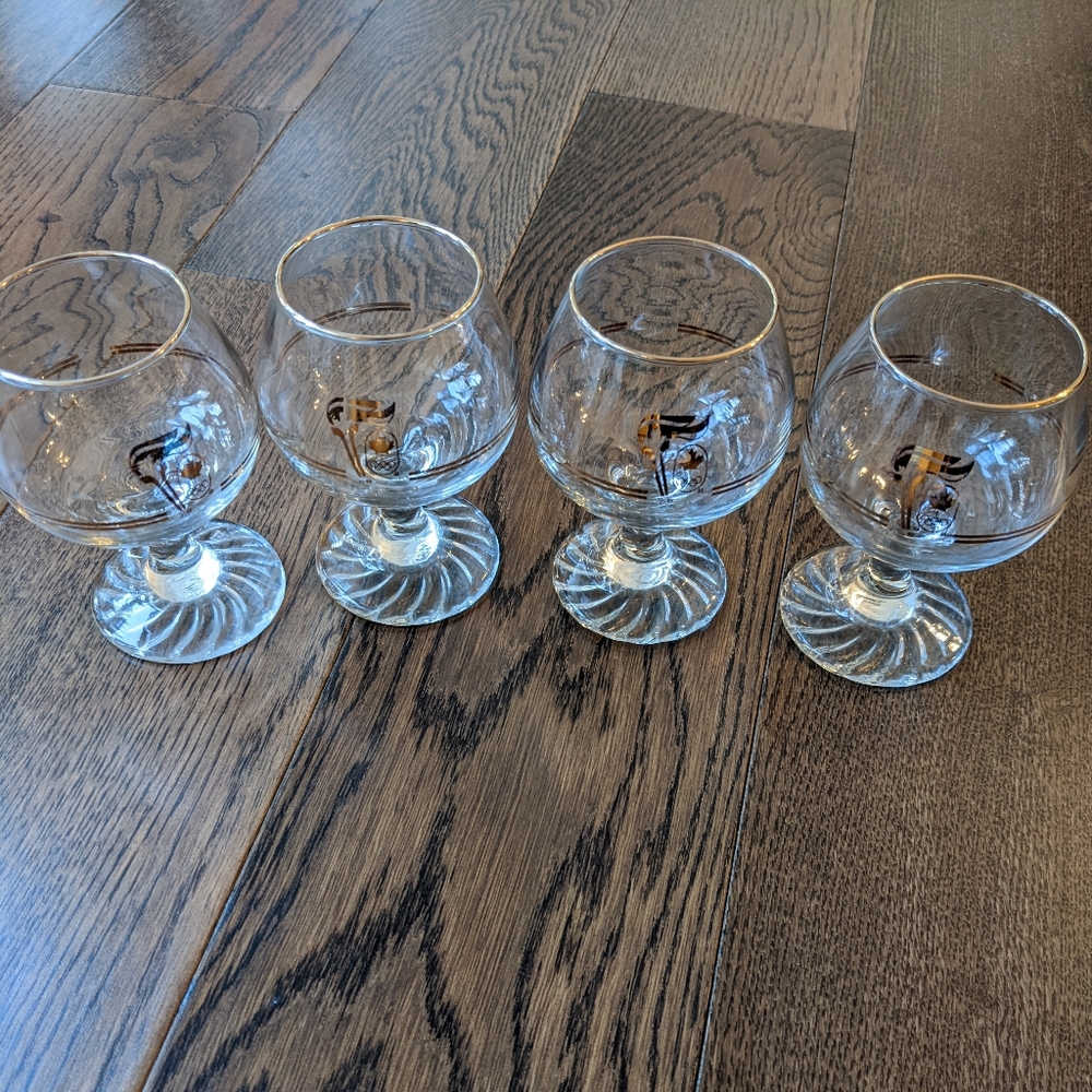 Vintage 1988 Calgary Olympic Torch Gold Trim Brandy Glasses
